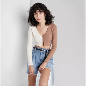 NWT Women's Cropped Cardigan Brown Spliced - Wild Fable Size XL